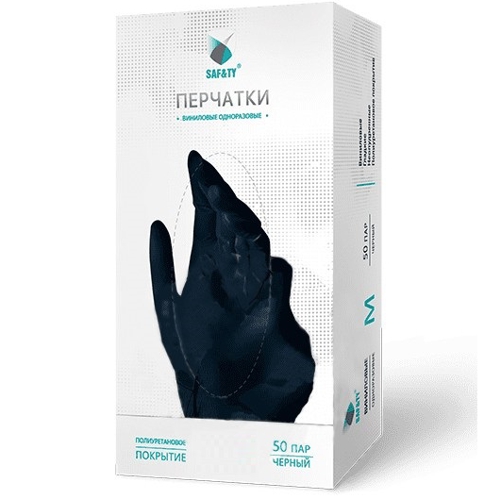 Перчатки винил SAF&TY черные, М, 1пара