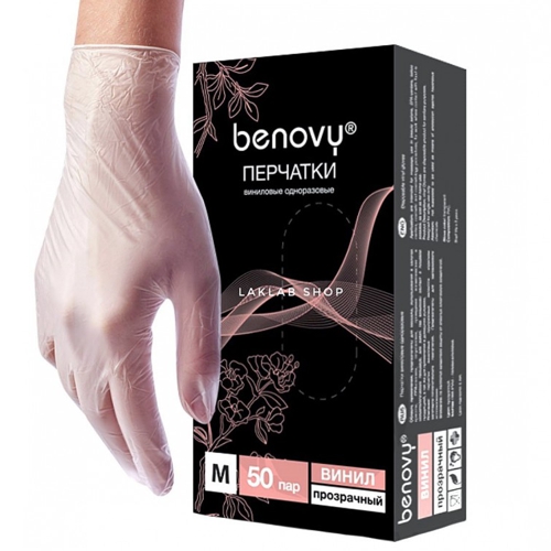 Перчатки винил BENOVY (SAF&TY)  прозрач, М, 1пара